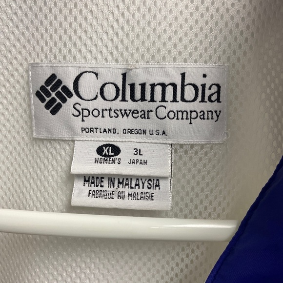 Vintage Womens XL Columbia Full Zip blue and white Windbreaker Jacket Hood - Picture 3 of 6